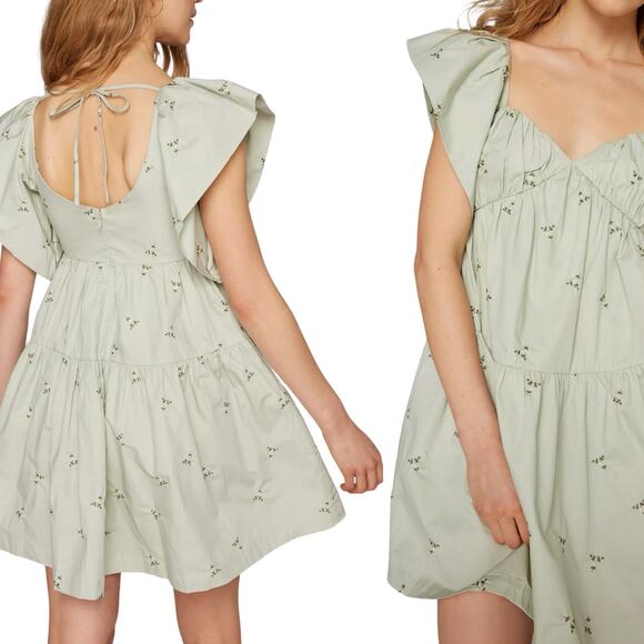 En Saison Womens Green Floral Embroidery Flutter Short Sleeve Mini Dress Size XS - Picture 1 of 8